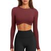 imageLASLULU Womens Sexy Double Lined Long Sleeve Shirts Crewneck Workout Tops Athletic Yoga Shirts Going Out Crop TopsRust Red