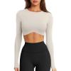 imageLASLULU Womens Sexy Double Lined Long Sleeve Shirts Crewneck Workout Tops Athletic Yoga Shirts Going Out Crop TopsVanilla