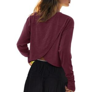 imageLASLULU Womenss Workout Tops Long Sleeve Lightweight Athletic Running Exercise Gym Yoga Hiking Tops ShirtsBurgundy