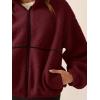 imageLASLULU Womens Fuzzy Sherpa Fleece Jacket Zip Up Oversized Sweatshirts Long Sleeve Winter Clothes Warm SweaterBurgundy