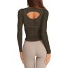 imageLASLULU Womens Long Sleeve Workout Tops Active Sheer Fitted Open Back Gym Yoga Athletic Running Tops Pilates OutfitsArmy Green