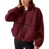 imageLASLULU Womens Fuzzy Sherpa Fleece Jacket Zip Up Oversized Sweatshirts Long Sleeve Winter Clothes Warm SweaterBurgundy