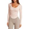 imageLASLULU Womens Long Sleeve Workout Tops Active Sheer Fitted Open Back Gym Yoga Athletic Running Tops Pilates OutfitsApricot