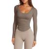 imageLASLULU Womens Long Sleeve Workout Tops Active Sheer Fitted Open Back Gym Yoga Athletic Running Tops Pilates OutfitsBrown
