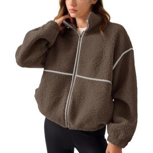 imageLASLULU Womens Fuzzy Sherpa Fleece Jacket Zip Up Oversized Sweatshirts Long Sleeve Winter Clothes Warm SweaterCoffee