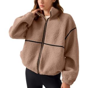 imageLASLULU Womens Fuzzy Sherpa Fleece Jacket Zip Up Oversized Sweatshirts Long Sleeve Winter Clothes Warm SweaterTeddy
