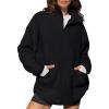 imageLASLULU Womens Full Zip Fleece Long Jacket Sherpa Oversized Sweatshirts Stand Collar Winter Coat Warm SweaterBlack