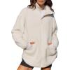 imageLASLULU Womens Full Zip Fleece Long Jacket Sherpa Oversized Sweatshirts Stand Collar Winter Coat Warm SweaterCloud White