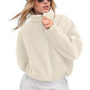 imageLASLULU Womens Fleece Jackets Full Zip Faux Fur Sherpa Jackets 2025 Fashion Trendy Fall Winter Jacket Warm Coats OuterwearOffwhite