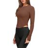 imageLASLULU Womens Long Sleeve Workout Tops Crop Tops Crew Neck Ribbed Slim Fitted Breathable Running Yoga Going Out TShirtsCoffee