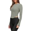 imageLASLULU Womens Long Sleeve Workout Tops Crop Tops Crew Neck Ribbed Slim Fitted Breathable Running Yoga Going Out TShirtsGrey Green