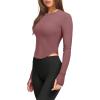 imageLASLULU Womens Long Sleeve Workout Tops Crop Tops Crew Neck Ribbed Slim Fitted Breathable Running Yoga Going Out TShirtsHeather Rose