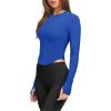 imageLASLULU Womens Long Sleeve Workout Tops Crop Tops Crew Neck Ribbed Slim Fitted Breathable Running Yoga Going Out TShirtsKlein Blue