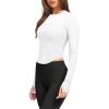 imageLASLULU Womens Long Sleeve Workout Tops Crop Tops Crew Neck Ribbed Slim Fitted Breathable Running Yoga Going Out TShirtsWhite