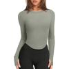 imageLASLULU Womens Long Sleeve Workout Tops Crop Tops Crew Neck Ribbed Slim Fitted Breathable Running Yoga Going Out TShirtsGrey Green