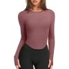 imageLASLULU Womens Long Sleeve Workout Tops Crop Tops Crew Neck Ribbed Slim Fitted Breathable Running Yoga Going Out TShirtsHeather Rose