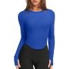 imageLASLULU Womens Long Sleeve Workout Tops Crop Tops Crew Neck Ribbed Slim Fitted Breathable Running Yoga Going Out TShirtsKlein Blue
