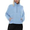 imageLASLULU Womens Half Zip Pullover Cropped Sweatshirts Sherpa Fleece Jacket Fuzzy Sweaters Cute Winter Jackets with PocketsLight Blue