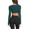 imageLASLULU Womens Sexy Double Lined Long Sleeve Shirts Crewneck Workout Tops Athletic Yoga Shirts Going Out Crop TopsForest Green
