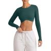 imageLASLULU Womens Sexy Double Lined Long Sleeve Shirts Crewneck Workout Tops Athletic Yoga Shirts Going Out Crop TopsForest Green