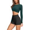 imageLASLULU Womens Sexy Double Lined Long Sleeve Shirts Crewneck Workout Tops Athletic Yoga Shirts Going Out Crop TopsForest Green