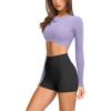 imageLASLULU Womens Sexy Double Lined Long Sleeve Shirts Crewneck Workout Tops Athletic Yoga Shirts Going Out Crop TopsLavender