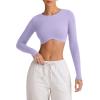 imageLASLULU Womens Sexy Double Lined Long Sleeve Shirts Crewneck Workout Tops Athletic Yoga Shirts Going Out Crop TopsLavender