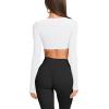 imageLASLULU Womens Sexy Double Lined Long Sleeve Shirts Crewneck Workout Tops Athletic Yoga Shirts Going Out Crop TopsWhite