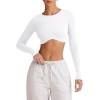imageLASLULU Womens Sexy Double Lined Long Sleeve Shirts Crewneck Workout Tops Athletic Yoga Shirts Going Out Crop TopsWhite