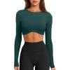 imageLASLULU Womens Sexy Double Lined Long Sleeve Shirts Crewneck Workout Tops Athletic Yoga Shirts Going Out Crop TopsForest Green