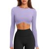 imageLASLULU Womens Sexy Double Lined Long Sleeve Shirts Crewneck Workout Tops Athletic Yoga Shirts Going Out Crop TopsLavender