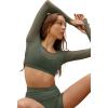 imageLASLULU Mesh Long Sleeve Crop Tops for Women Double Lined Workout Athletic Gym Shirts Cropped Tops with Built in BraArmy Green