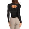 imageLASLULU Womens Long Sleeve Workout Tops Active Sheer Fitted Open Back Gym Yoga Athletic Running Tops Wrap Top Pilates OutfitsBlack