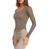 imageLASLULU Womens Long Sleeve Workout Tops Active Sheer Fitted Open Back Gym Yoga Athletic Running Tops Wrap Top Pilates OutfitsBrown
