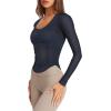 imageLASLULU Womens Long Sleeve Workout Tops Active Sheer Fitted Open Back Gym Yoga Athletic Running Tops Wrap Top Pilates OutfitsNavy Blue