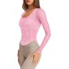 imageLASLULU Womens Long Sleeve Workout Tops Active Sheer Fitted Open Back Gym Yoga Athletic Running Tops Wrap Top Pilates OutfitsPink
