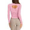 imageLASLULU Womens Long Sleeve Workout Tops Active Sheer Fitted Open Back Gym Yoga Athletic Running Tops Wrap Top Pilates OutfitsPink