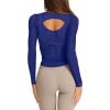imageLASLULU Womens Long Sleeve Workout Tops Active Sheer Fitted Open Back Gym Yoga Athletic Running Tops Wrap Top Pilates OutfitsRoyal Blue