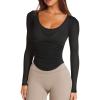 imageLASLULU Womens Long Sleeve Workout Tops Active Sheer Fitted Open Back Gym Yoga Athletic Running Tops Wrap Top Pilates OutfitsBlack