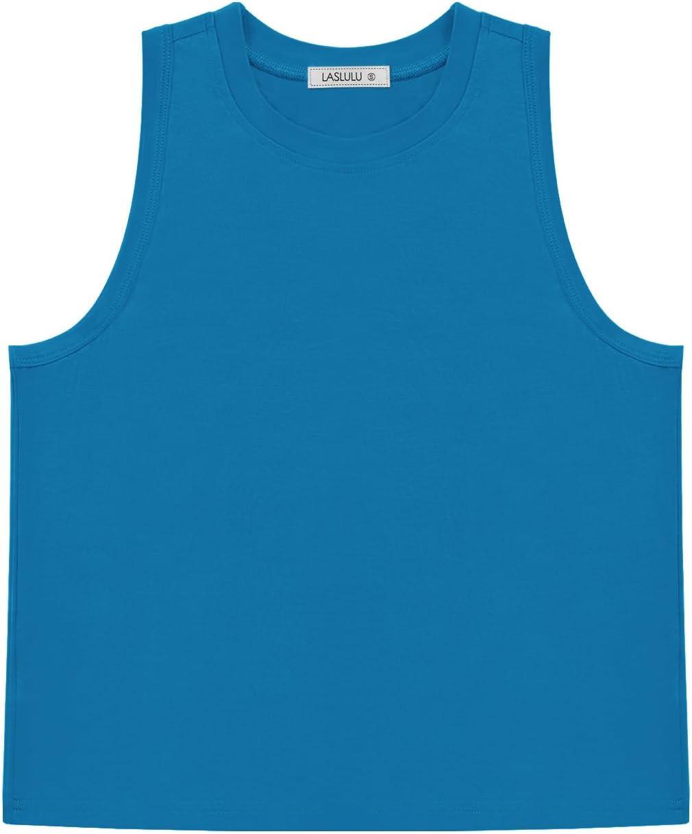 imageLASLULU Womens Crop Tops Sleeveless Workout Tops Halter Neck Cropped Tank Flowy Athletic Shirts Muscle TankBright Blue