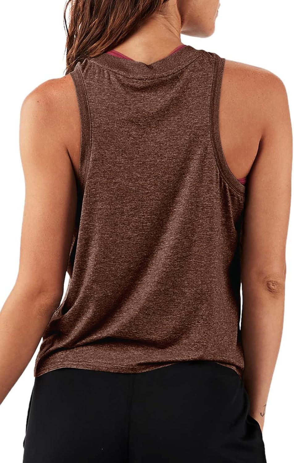 imageLASLULU Womens Crop Tops Sleeveless Workout Tops Halter Neck Cropped Tank Flowy Athletic Shirts Muscle TankBrown