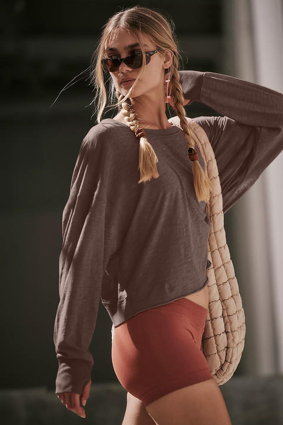 imageLASLULU Womens Open Back Long Sleeve Workout Tops Athletic Shirts Boat Neck Casual Running Tee Y2k Yoga Gym TopsEspresso