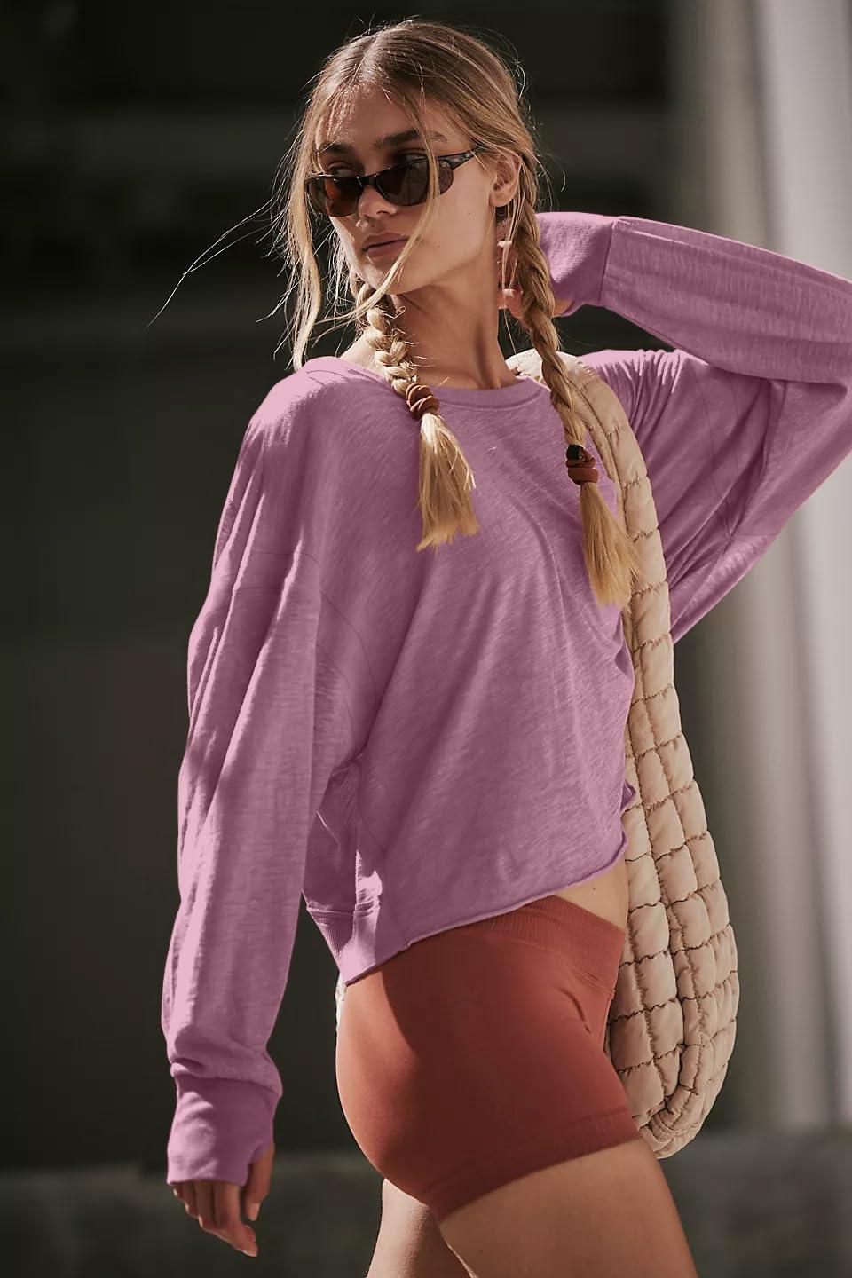 imageLASLULU Womens Open Back Long Sleeve Workout Tops Athletic Shirts Boat Neck Casual Running Tee Y2k Yoga Gym TopsMauve