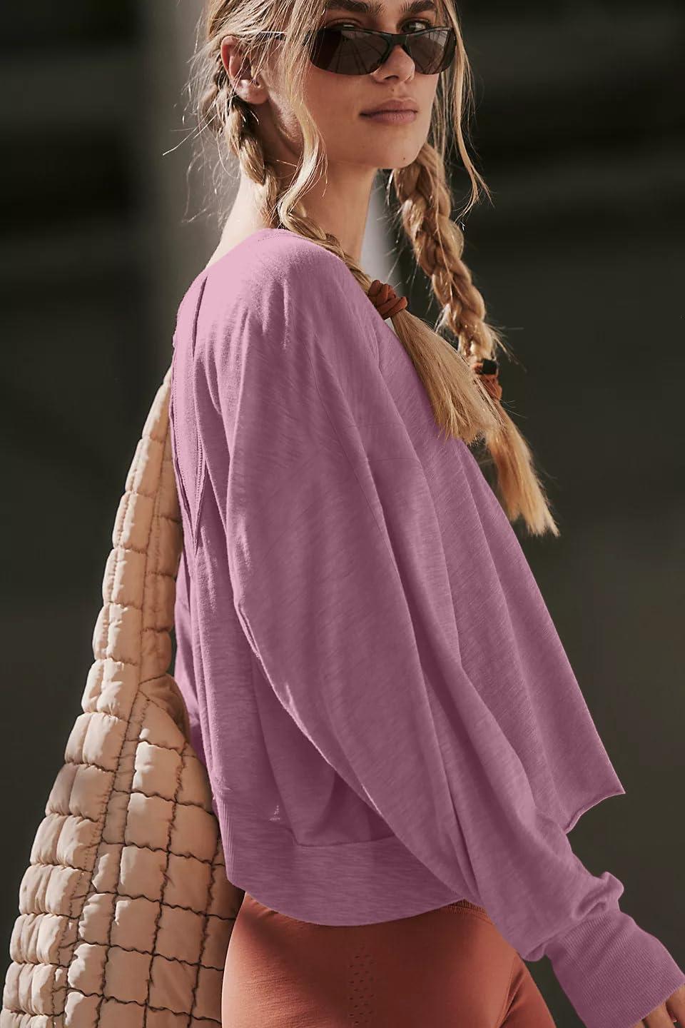 imageLASLULU Womens Open Back Long Sleeve Workout Tops Athletic Shirts Boat Neck Casual Running Tee Y2k Yoga Gym TopsMauve