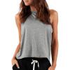 imageLASLULU Womens Crop Tops Sleeveless Workout Tops Halter Neck Cropped Tank Flowy Athletic Shirts Muscle TankGrey