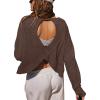 imageLASLULU Womens Open Back Long Sleeve Workout Tops Athletic Shirts Boat Neck Casual Running Tee Y2k Yoga Gym TopsEspresso