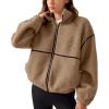 imageLASLULU Womens Fuzzy Sherpa Fleece Jacket Zip Up Oversized Sweatshirts Long Sleeve Winter Clothes Warm SweaterKhaki