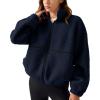imageLASLULU Womens Fuzzy Sherpa Fleece Jacket Zip Up Oversized Sweatshirts Long Sleeve Winter Clothes Warm SweaterNavy Blue