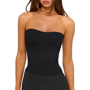 imageLASLULU Womens Sexy Tube Top Backless Strapless Bandeau Sleeveless Summer Y2K Cute Going Out Basic Crop Tank TopBlack