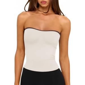 imageLASLULU Womens Sexy Tube Top Backless Strapless Bandeau Sleeveless Summer Y2K Cute Going Out Basic Crop Tank TopChampagne